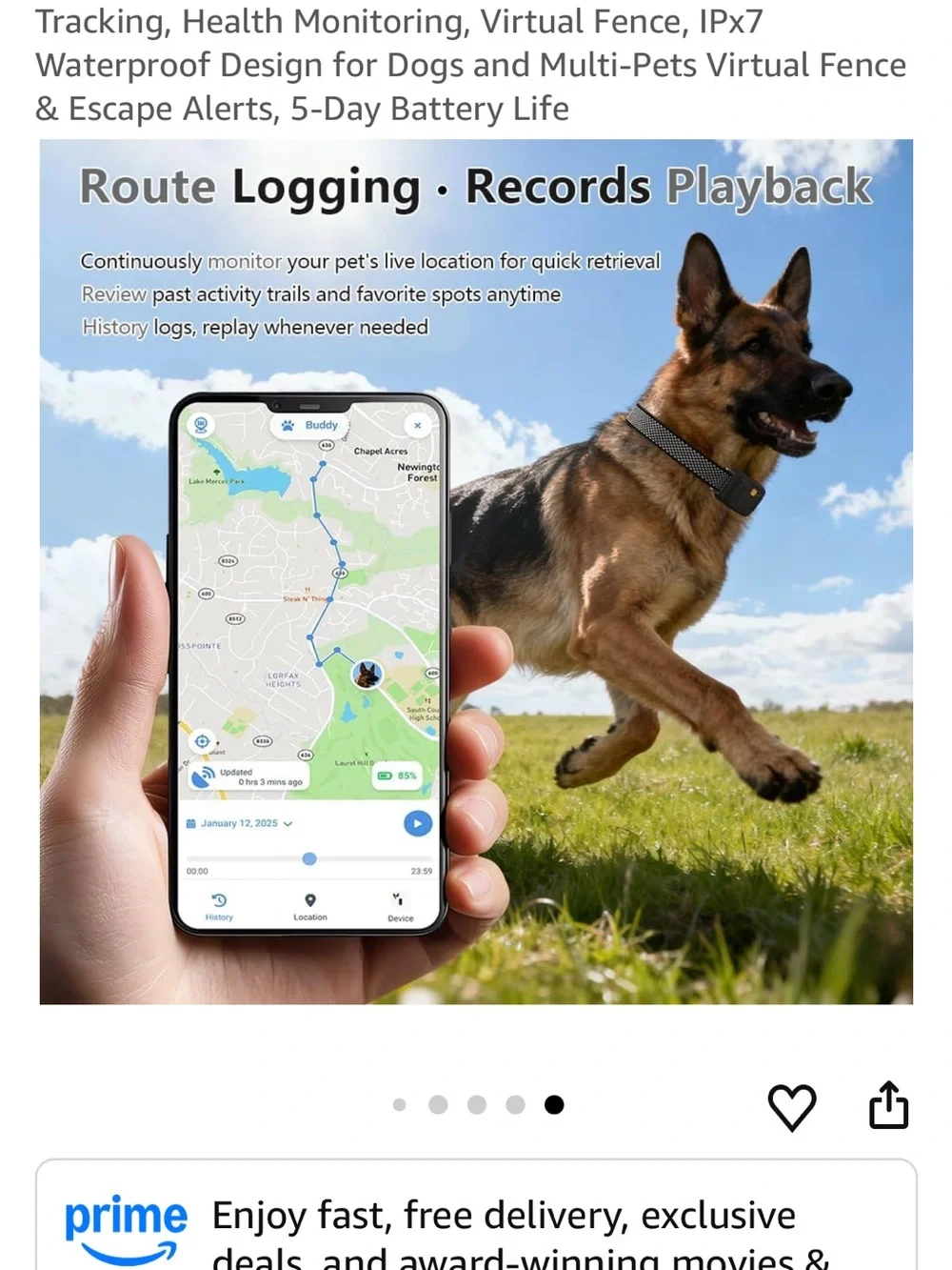 BNIB Waterproof GPS Pet Tracker Collar Clip , virtual fence - Black